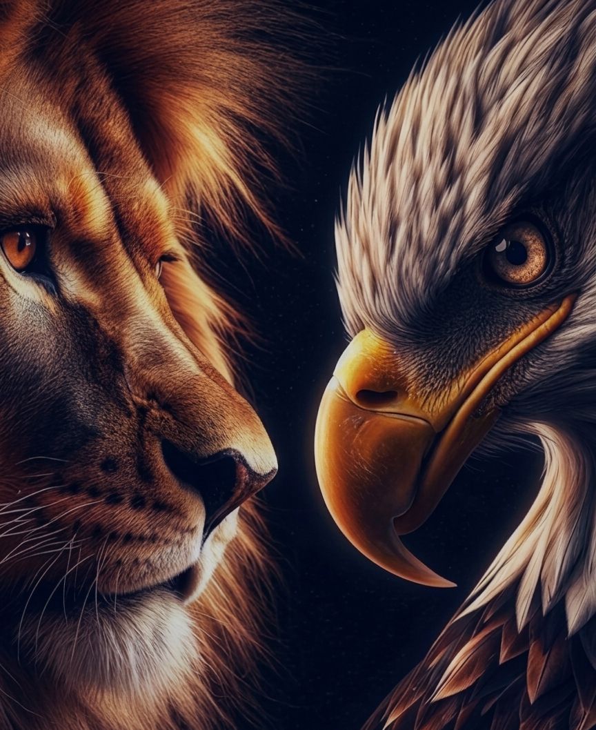 León y águila, símbolos de fuerza y visión